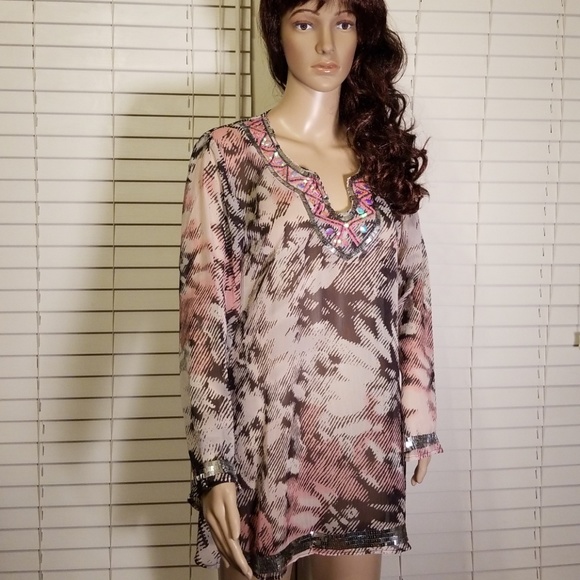 etc by Lazy Daisy Tops - NWT lazy daisy sequined sheer Tunic Sz Sm